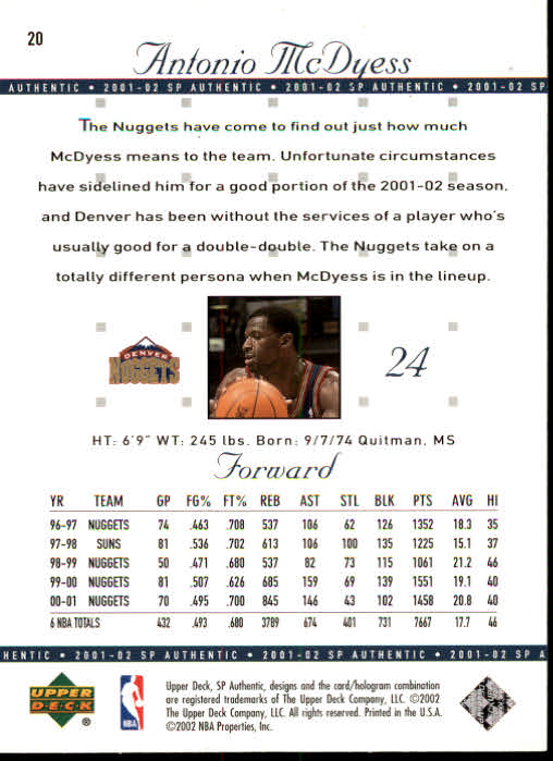 2001-02 SP Authentic Basketball Card Pick - Picture 39 of 224