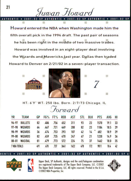 2001-02 SP Authentic Basketball Card Pick - Picture 41 of 224