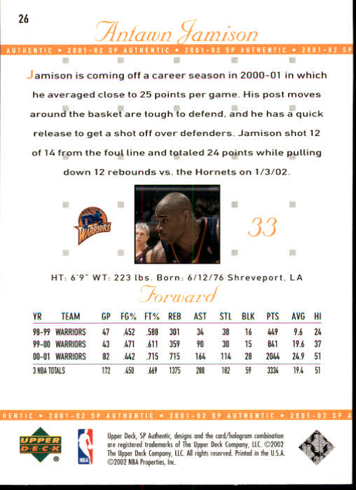 2001-02 SP Authentic Basketball Card Pick - Picture 51 of 224