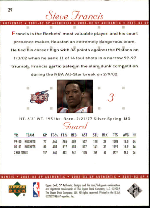 2001-02 SP Authentic Basketball Card Pick - Picture 57 of 224