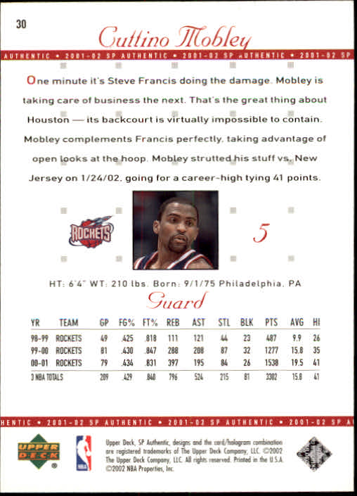 2001-02 SP Authentic Basketball Card Pick - Picture 59 of 224