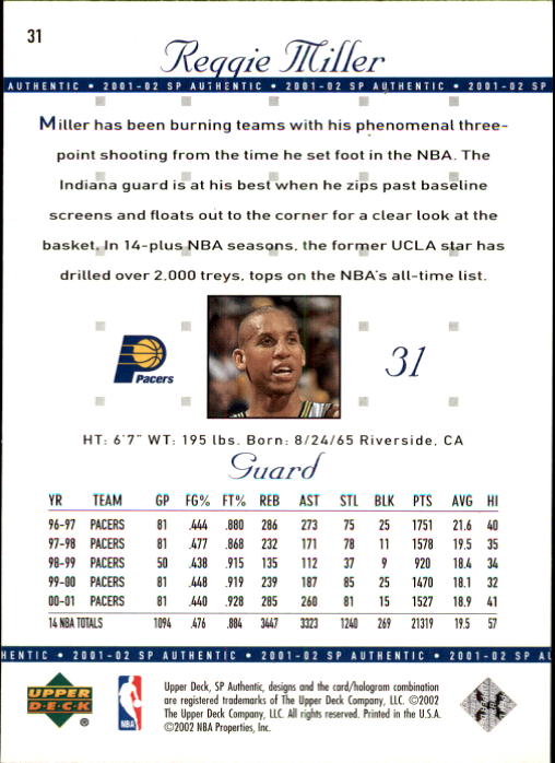 2001-02 SP Authentic Basketball Card Pick - Picture 61 of 224