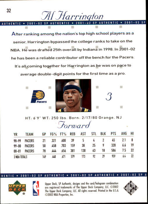 2001-02 SP Authentic Basketball Card Pick - Picture 63 of 224