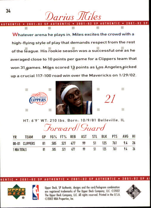 2001-02 SP Authentic Basketball Card Pick - Picture 67 of 224