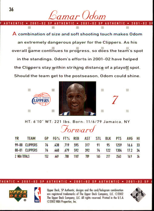 2001-02 SP Authentic Basketball Card Pick - Picture 71 of 224