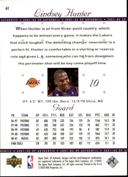 2001-02 SP Authentic Basketball Card Pick - Picture 81 of 224