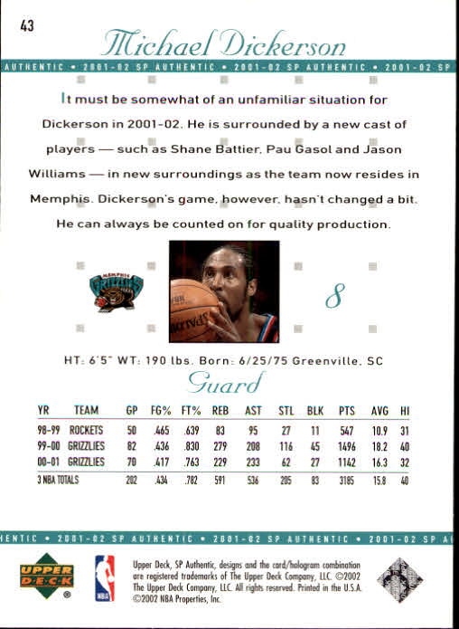 2001-02 SP Authentic Basketball Card Pick - Picture 85 of 224