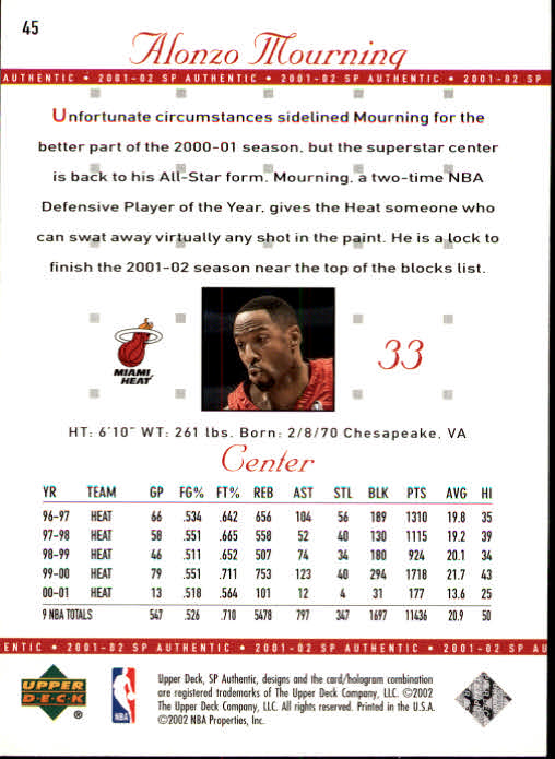 2001-02 SP Authentic Basketball Card Pick - Picture 89 of 224