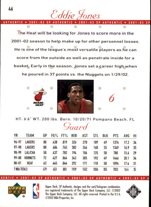 2001-02 SP Authentic Basketball Card Pick - Picture 91 of 224