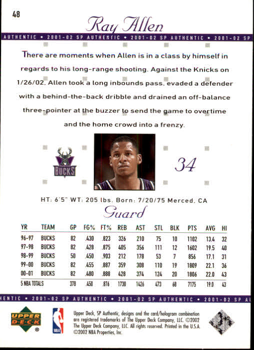 2001-02 SP Authentic Basketball Card Pick - Picture 95 of 224