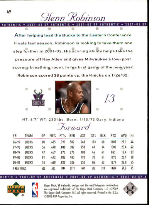 2001-02 SP Authentic Basketball Card Pick - Picture 97 of 224