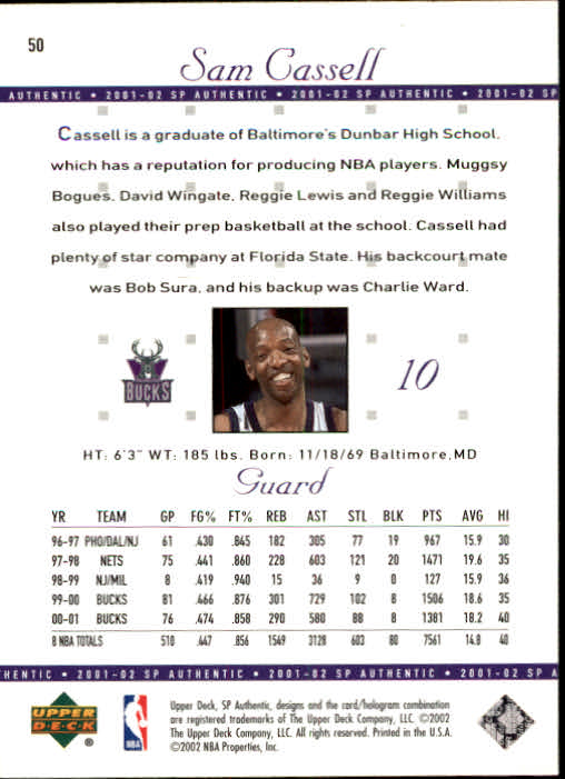 2001-02 SP Authentic Basketball Card Pick - Picture 99 of 224