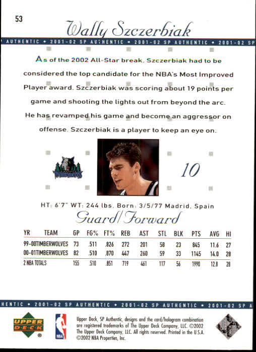 2001-02 SP Authentic Basketball Card Pick - Picture 105 of 224