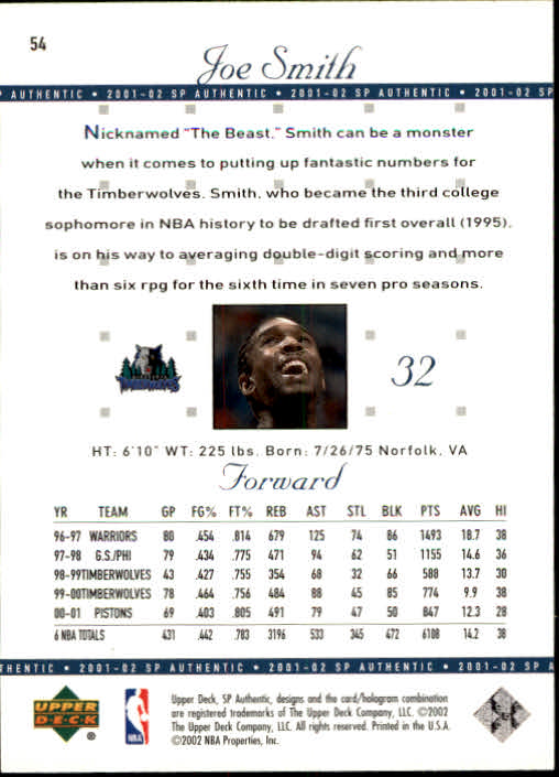 2001-02 SP Authentic Basketball Card Pick - Picture 107 of 224