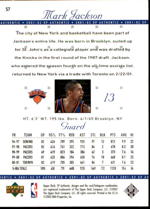 2001-02 SP Authentic Basketball Card Pick - Picture 113 of 224