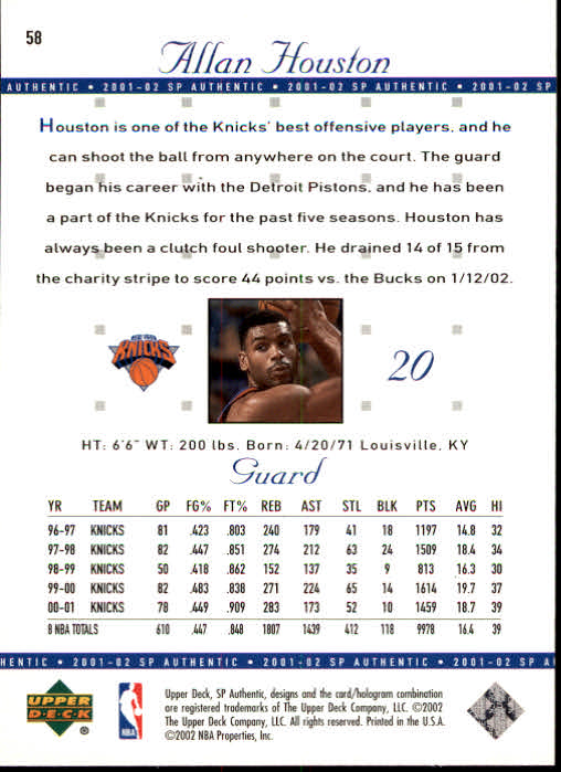 2001-02 SP Authentic Basketball Card Pick - Picture 115 of 224