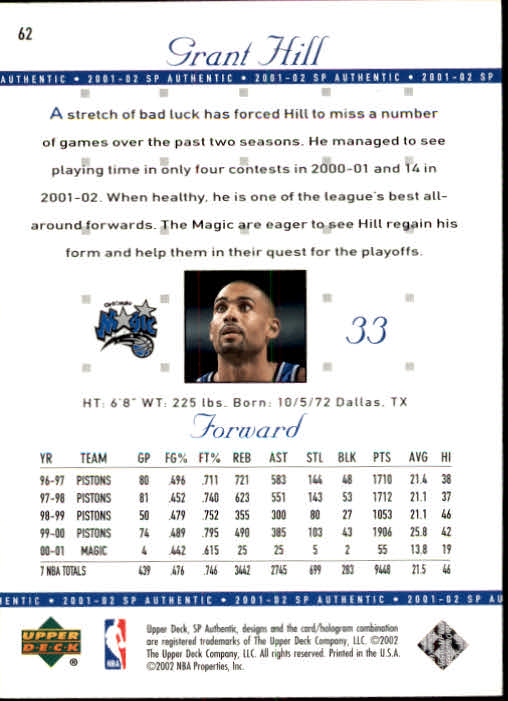 2001-02 SP Authentic Basketball Card Pick - Picture 123 of 224