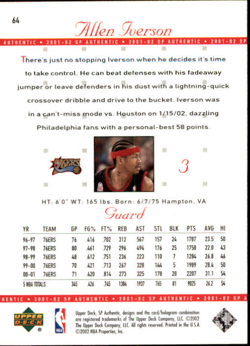 2001-02 SP Authentic Basketball Card Pick - Picture 127 of 224
