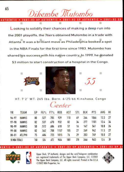 2001-02 SP Authentic Basketball Card Pick - Picture 129 of 224