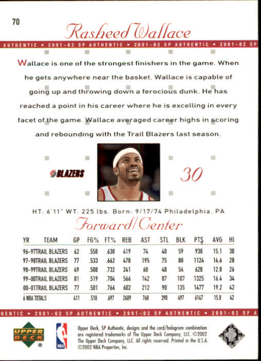 2001-02 SP Authentic Basketball Card Pick - Picture 139 of 224