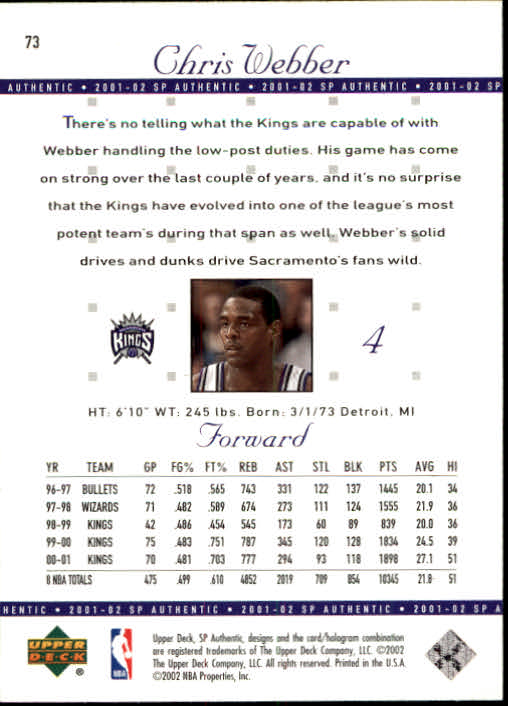 2001-02 SP Authentic Basketball Card Pick - Picture 145 of 224
