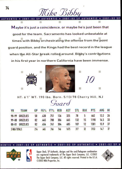 2001-02 SP Authentic Basketball Card Pick - Picture 147 of 224