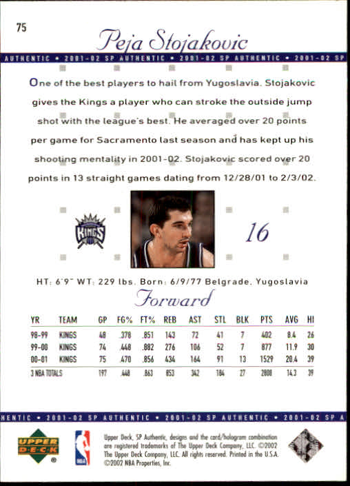 2001-02 SP Authentic Basketball Card Pick - Picture 149 of 224