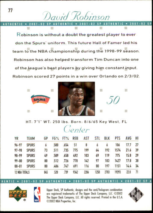 2001-02 SP Authentic Basketball Card Pick - Picture 153 of 224