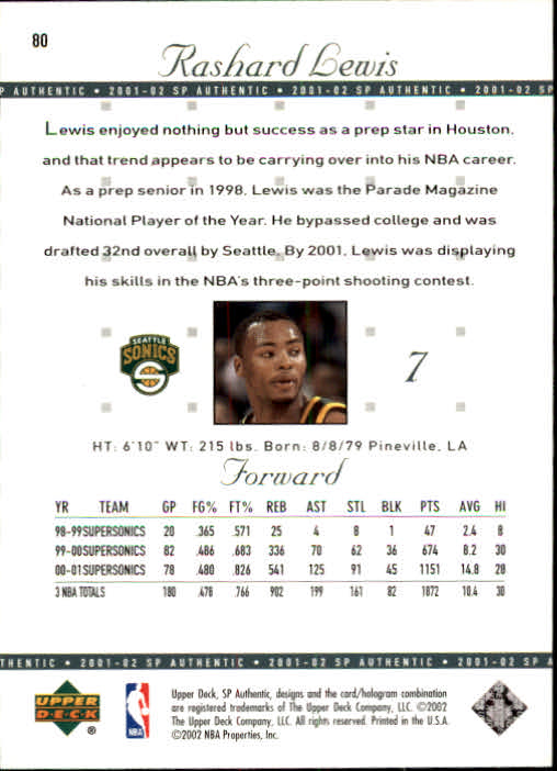 2001-02 SP Authentic Basketball Card Pick - Picture 159 of 224