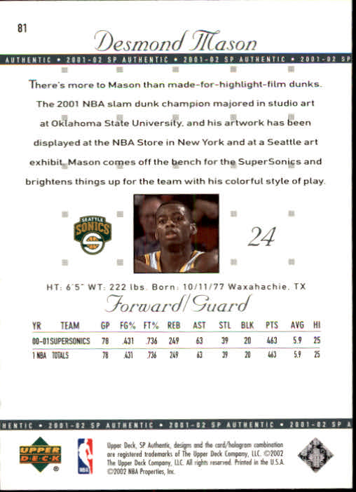 2001-02 SP Authentic Basketball Card Pick - Picture 161 of 224