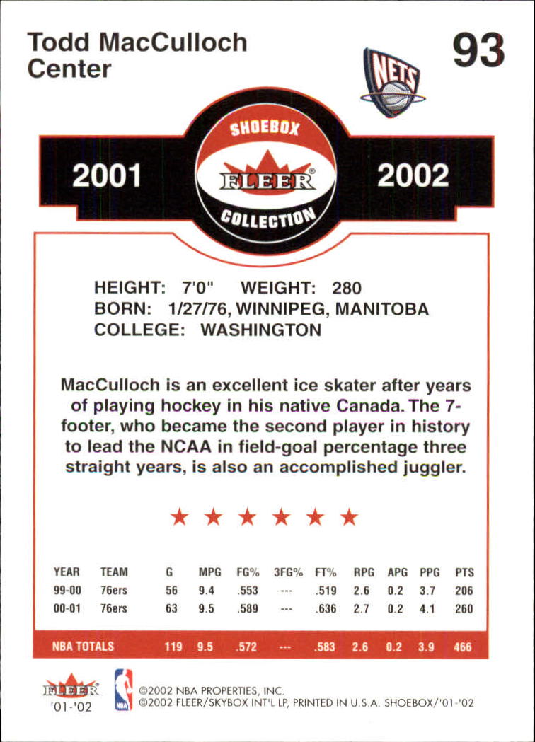 2001/2002 Fleer Shoebox Basketball - Picture 169 of 296