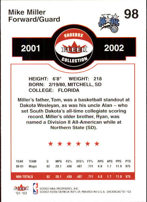 2001/2002 Fleer Shoebox Basketball - Picture 179 of 296