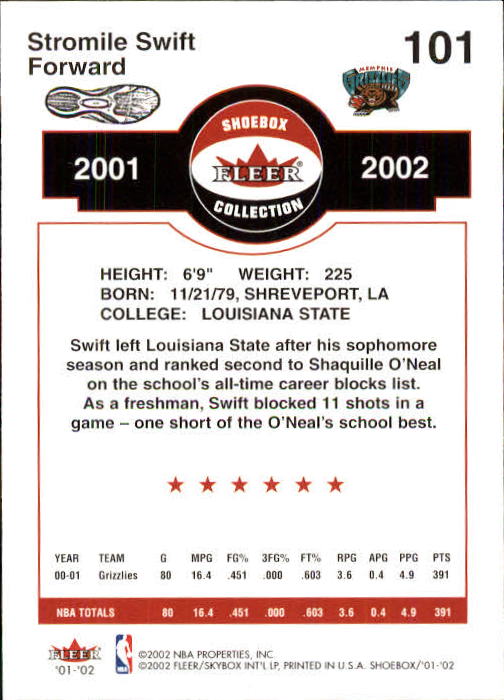 2001/2002 Fleer Shoebox Basketball - Picture 185 of 296