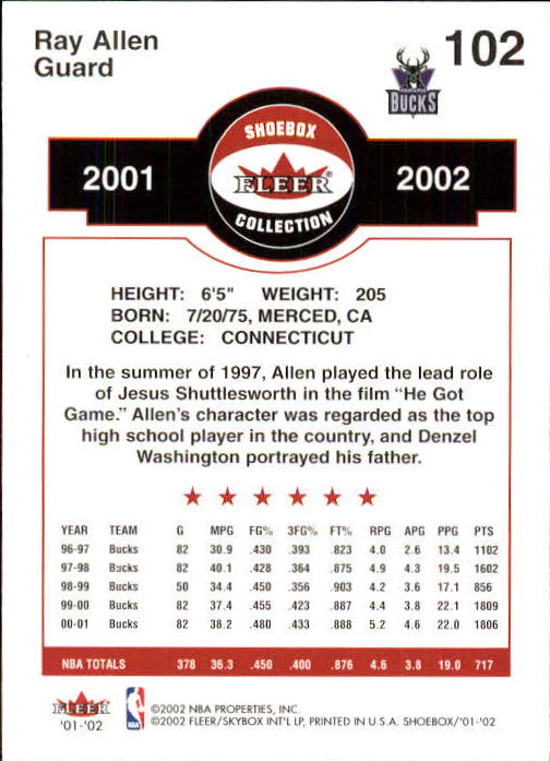 2001/2002 Fleer Shoebox Basketball - Picture 187 of 296