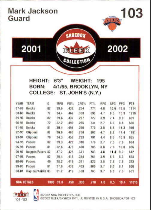 2001/2002 Fleer Shoebox Basketball - Picture 189 of 296