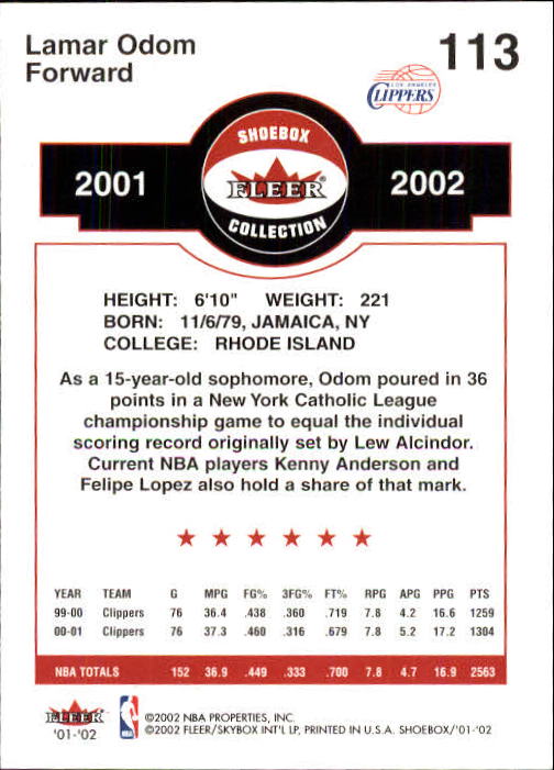 2001/2002 Fleer Shoebox Basketball - Picture 207 of 296