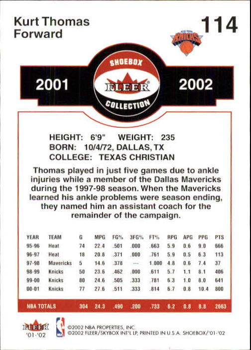 2001/2002 Fleer Shoebox Basketball - Picture 209 of 296