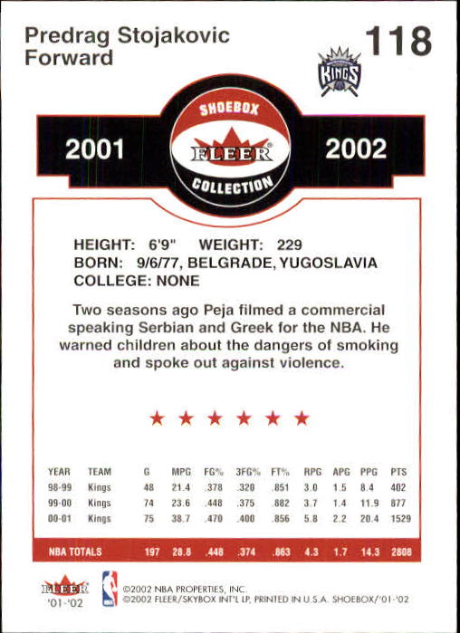2001/2002 Fleer Shoebox Basketball - Picture 217 of 296