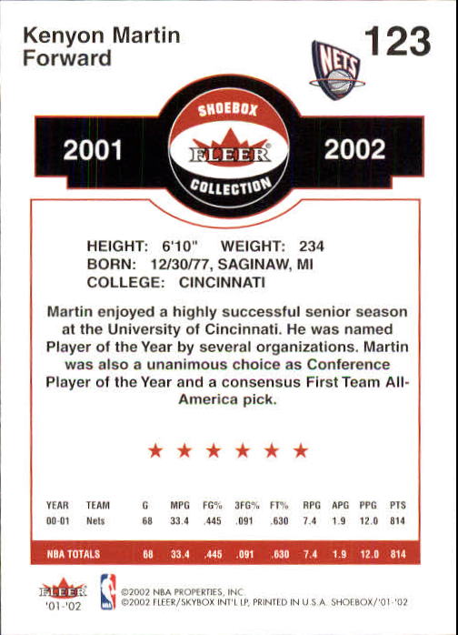 2001/2002 Fleer Shoebox Basketball - Picture 225 of 296