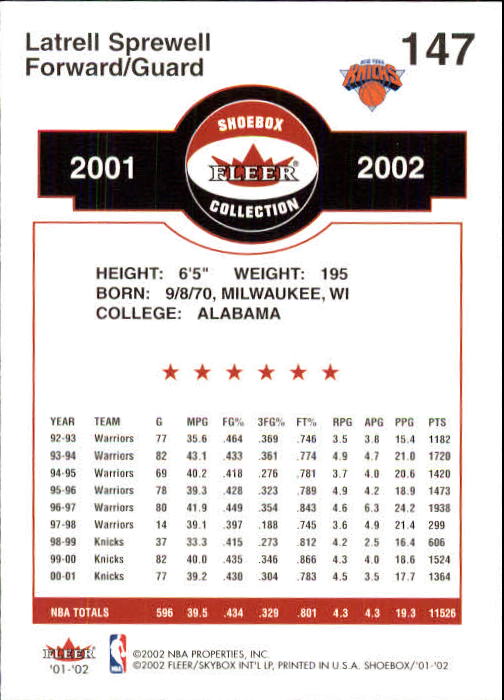 2001/2002 Fleer Shoebox Basketball - Picture 273 of 296