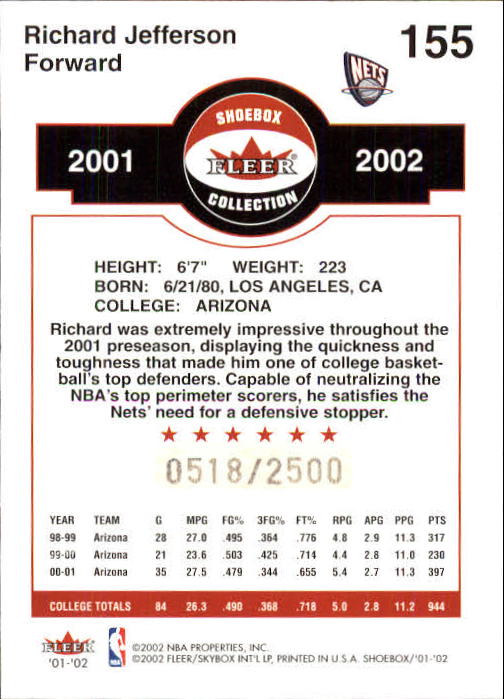 2001/2002 Fleer Shoebox Basketball - Picture 281 of 296