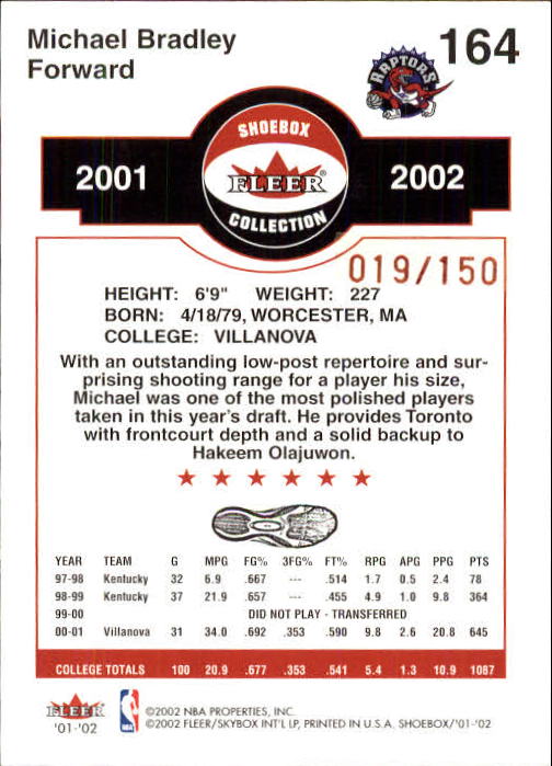 2001/2002 Fleer Shoebox Basketball - Picture 285 of 296