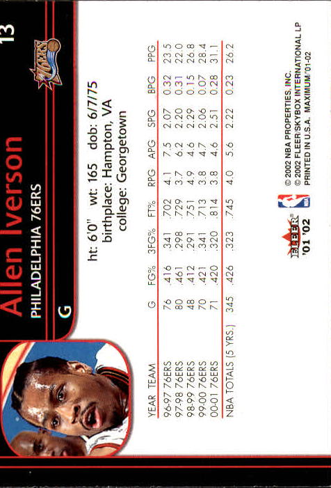 2001/2002 Fleer Maximum Basketball - Picture 11 of 115
