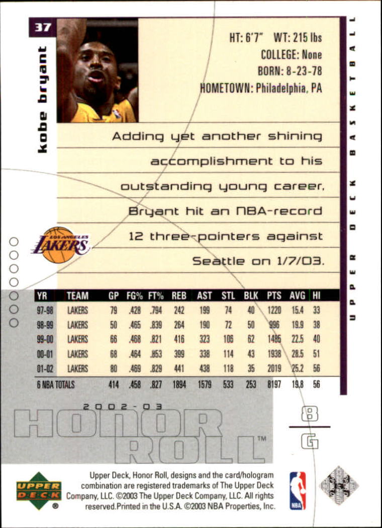 2002/2003 Honor Roll (Upper Deck) Basketball - Picture 18 of 24