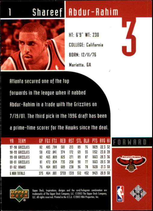 2002/2003 Inspirations (Upper Deck) Basketball - Picture 3 of 225