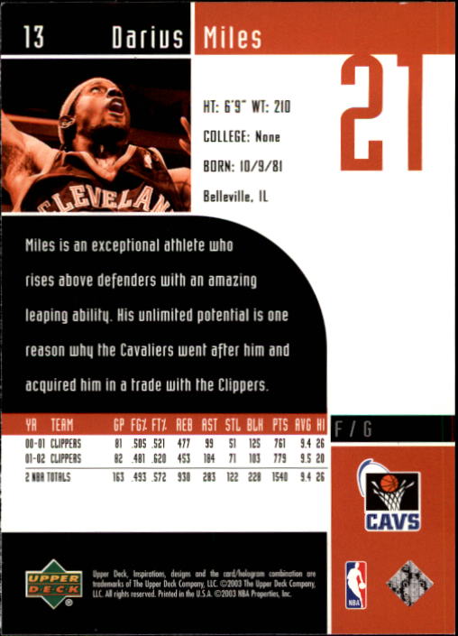 2002/2003 Inspirations (Upper Deck) Basketball - Picture 27 of 225