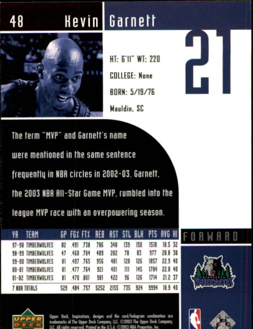 2002/2003 Inspirations (Upper Deck) Basketball - Picture 97 of 225