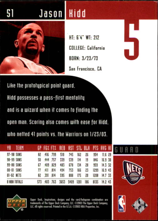 2002/2003 Inspirations (Upper Deck) Basketball - Picture 103 of 225