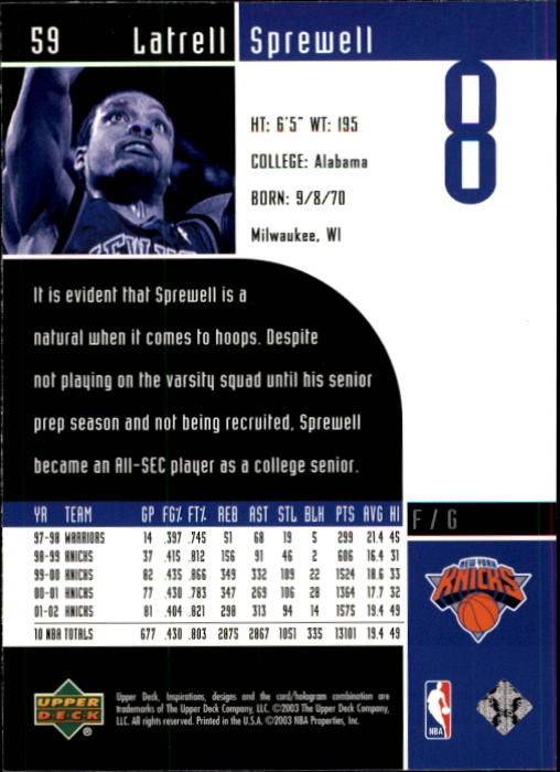 2002/2003 Inspirations (Upper Deck) Basketball - Picture 119 of 225
