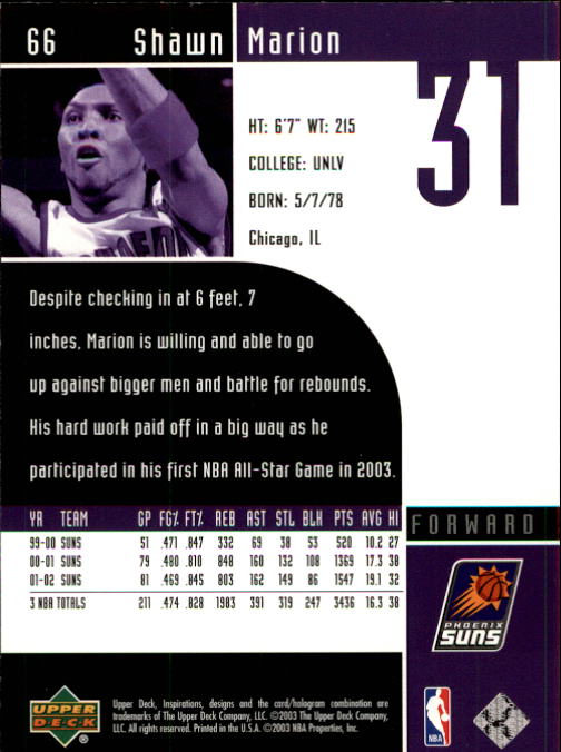 2002/2003 Inspirations (Upper Deck) Basketball - Picture 133 of 225